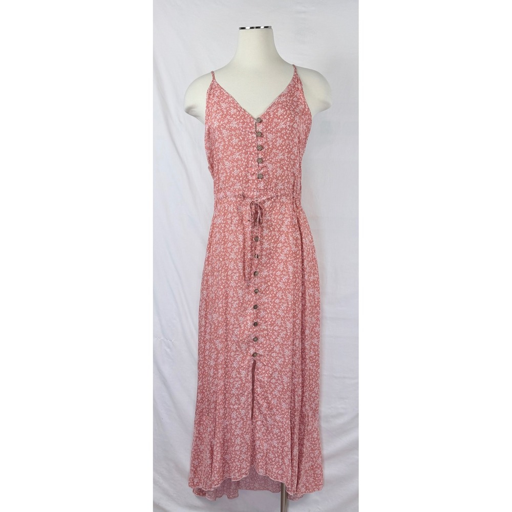 Floral Rose Pink Maxi Dress XL Drawstring Waist Soft Feminine Cottage Country